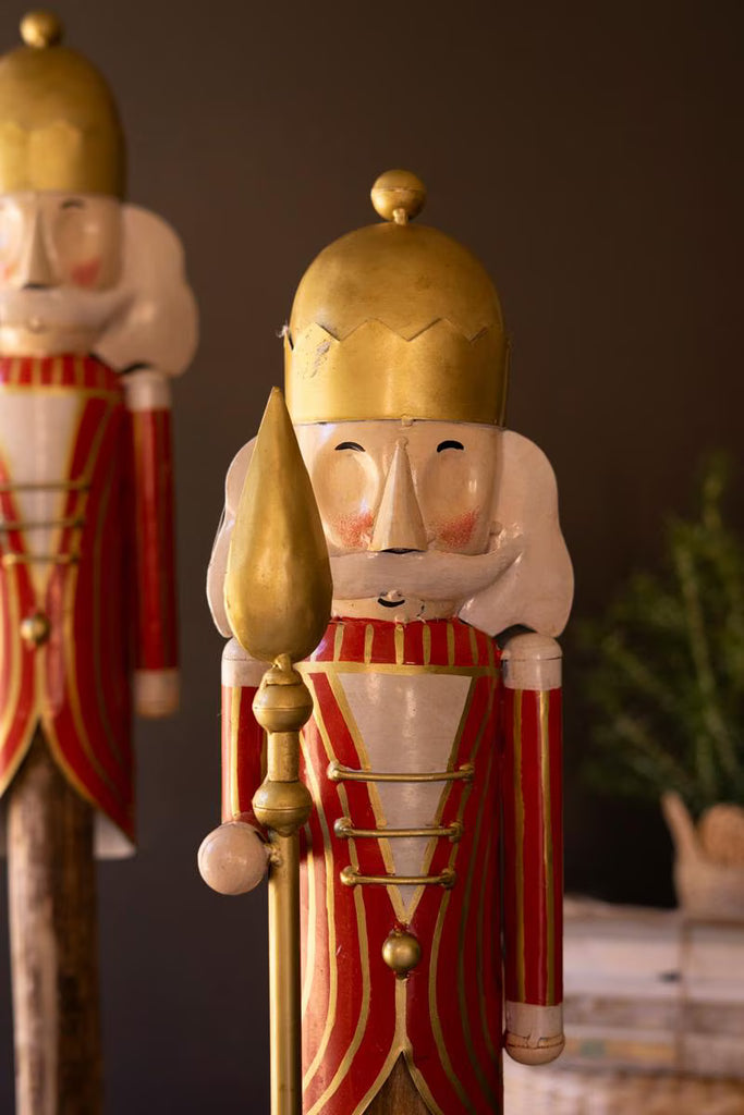 Set of 2 Painted Metal Nutcrackers on Wood Bases – image 3