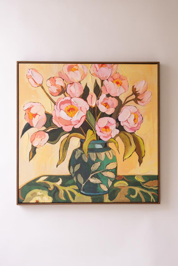 Framed Painting - Pink Flowers with Blue Vase – image 4