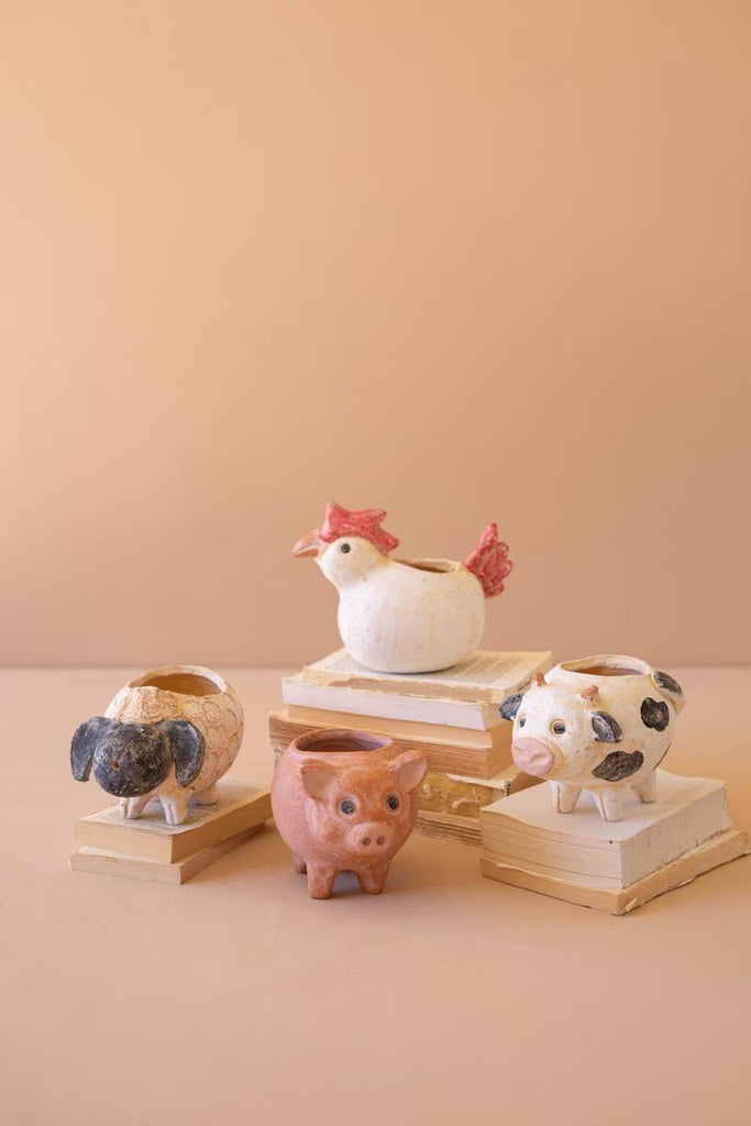 Set of 4 Sheep, Cow, Chicken and Pig Planters – image 1