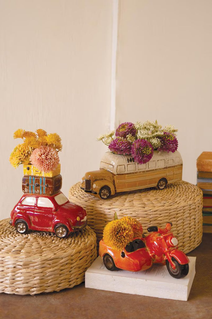 Red Ceramic Car with Luggage Planter - image 2