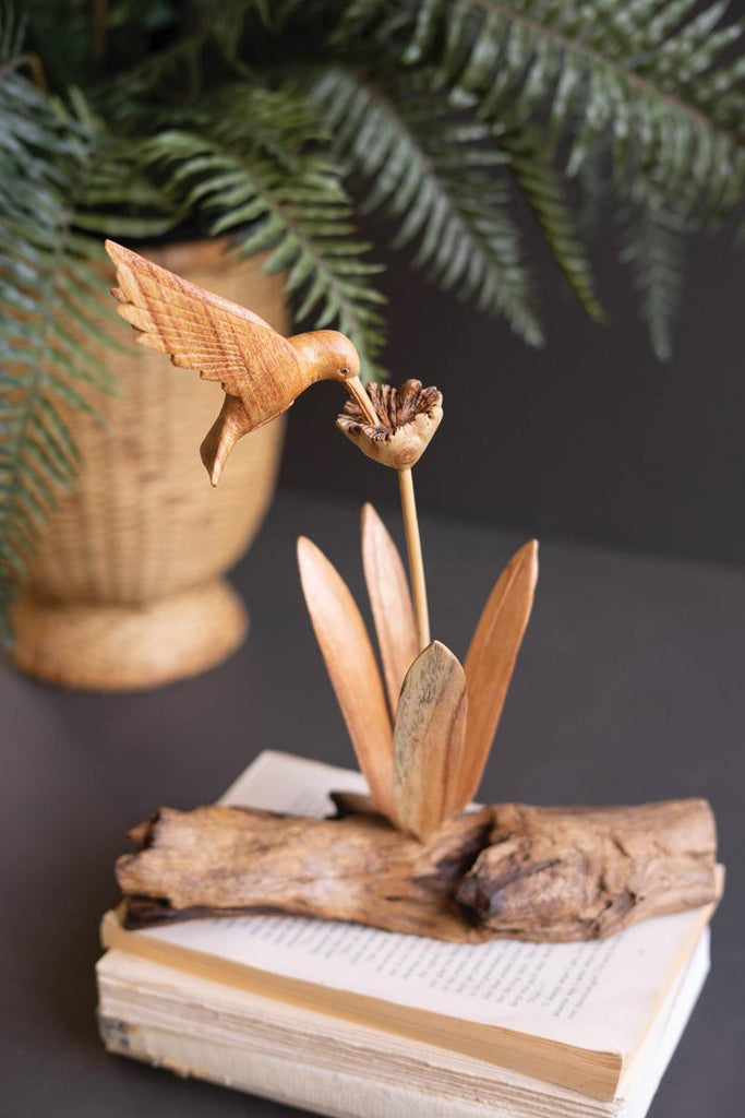 Repurposed Wood Sculpture with Hand Carved Humming Bird - image 3