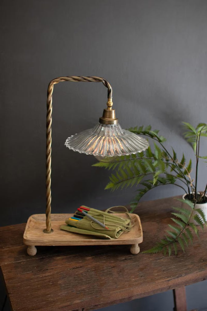 Table Lamp with Wooden Tray Base and Glass Shade – image 2
