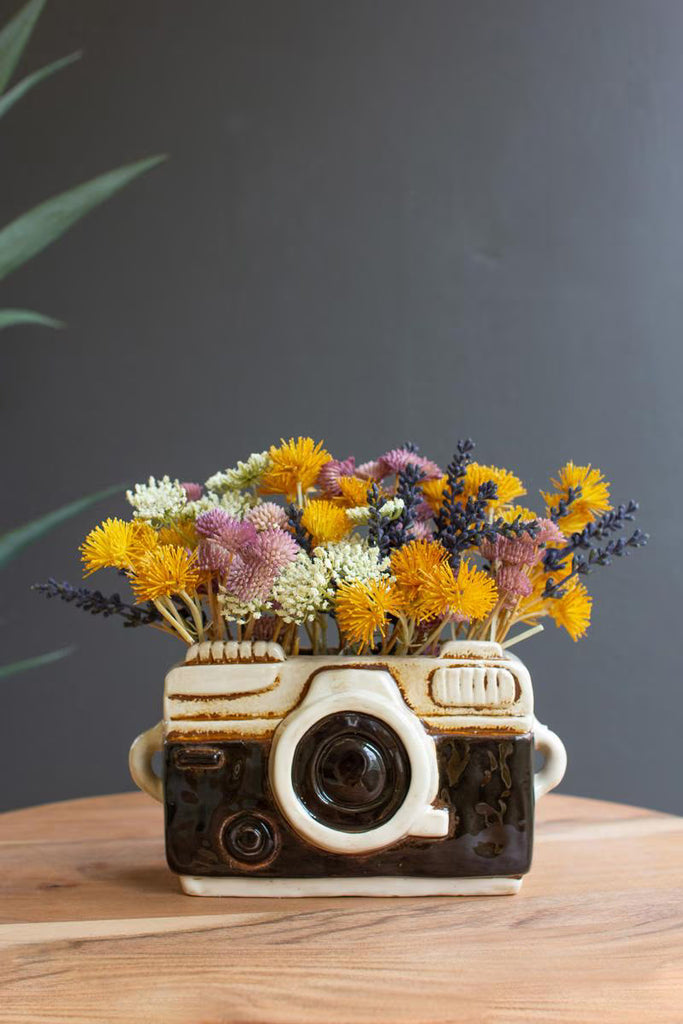 CERAMIC CAMERA PLANTER (MIN 2) — Kalalou CDV2297K