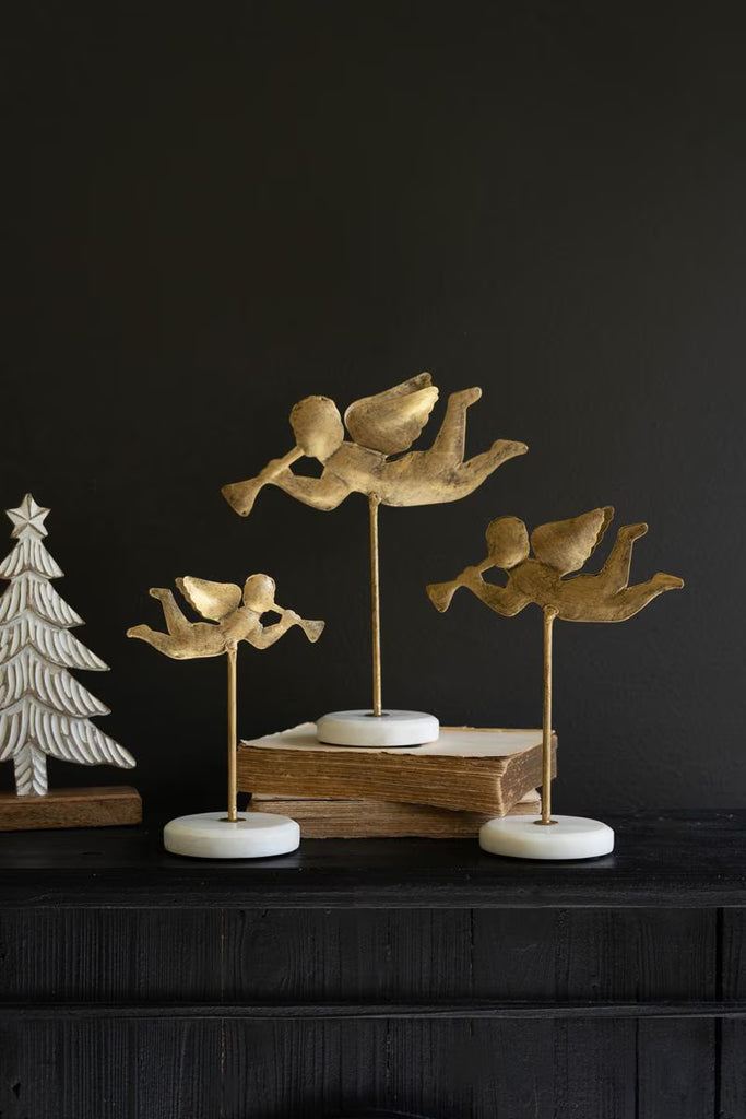 Set of 3 Table Top Angels on Marble Bases - view 1