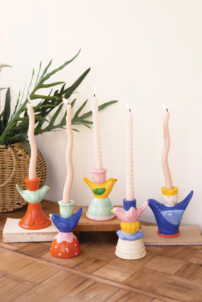 Set of 5 Ceramic Birds Taper Candle Holders – image 1