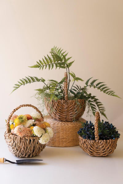 Set of 3 Woven Seagrass Baskets with Handles – image 1