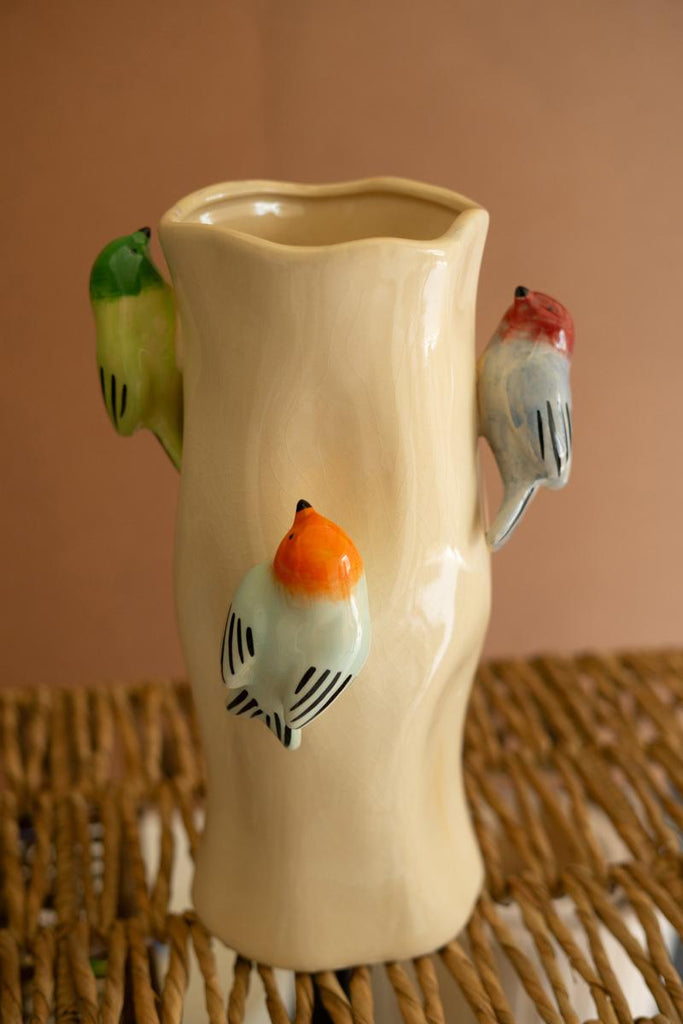 Ceramic Log Vase with Colorful Birds - image 4