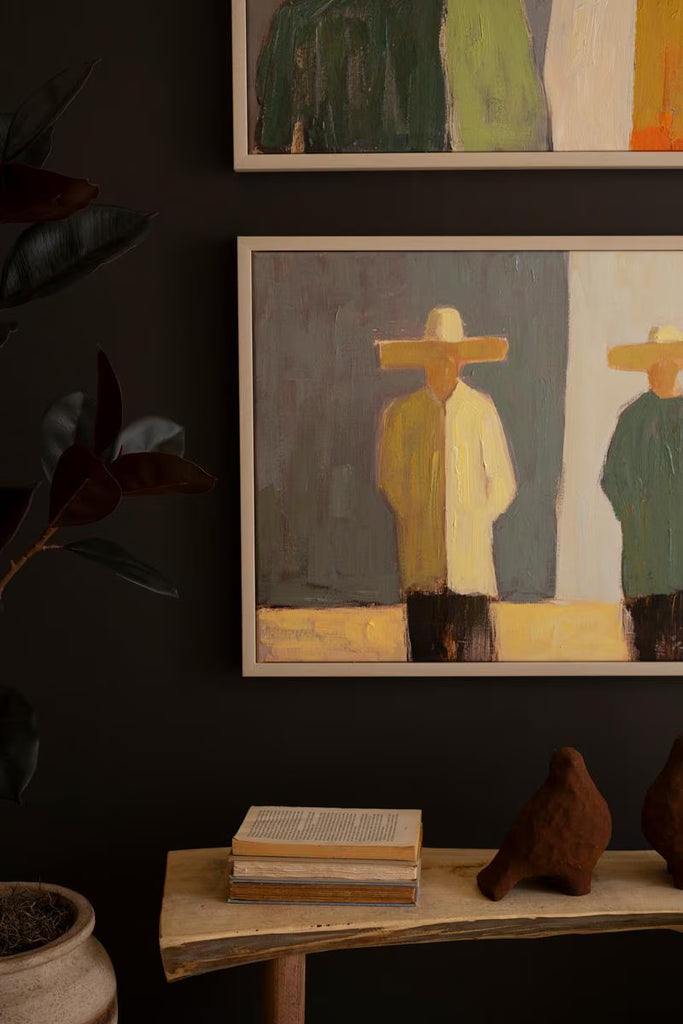 Set of 2 Framed Men and Women in Hats Painting – image 6