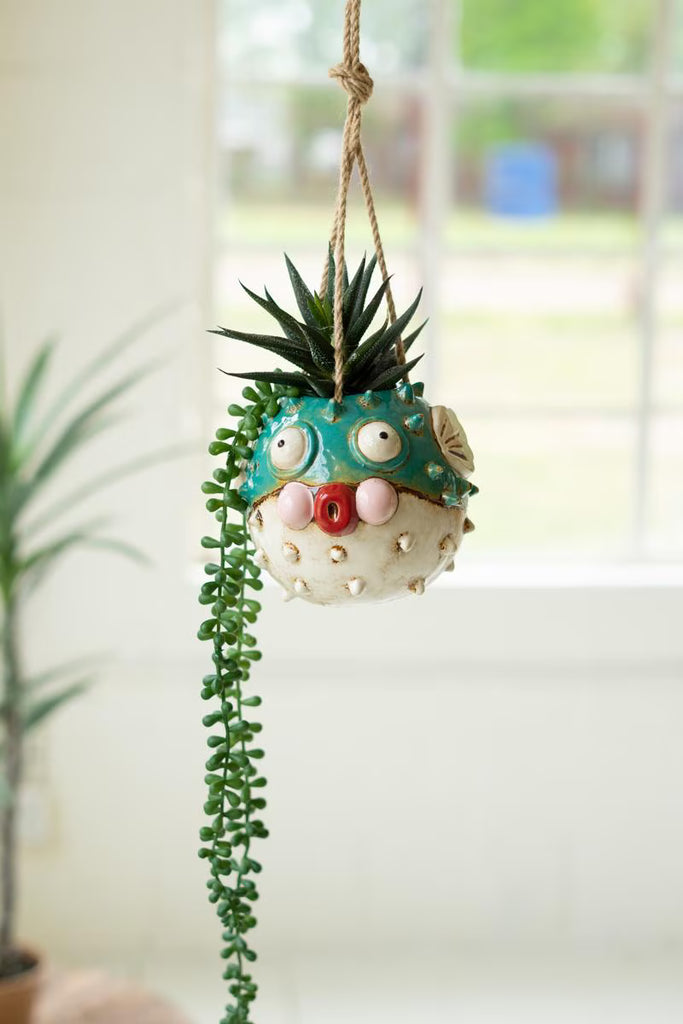 CERAMIC HANGING BLOWFISH PLANTER (MIN 2) — Kalalou CDV2246K