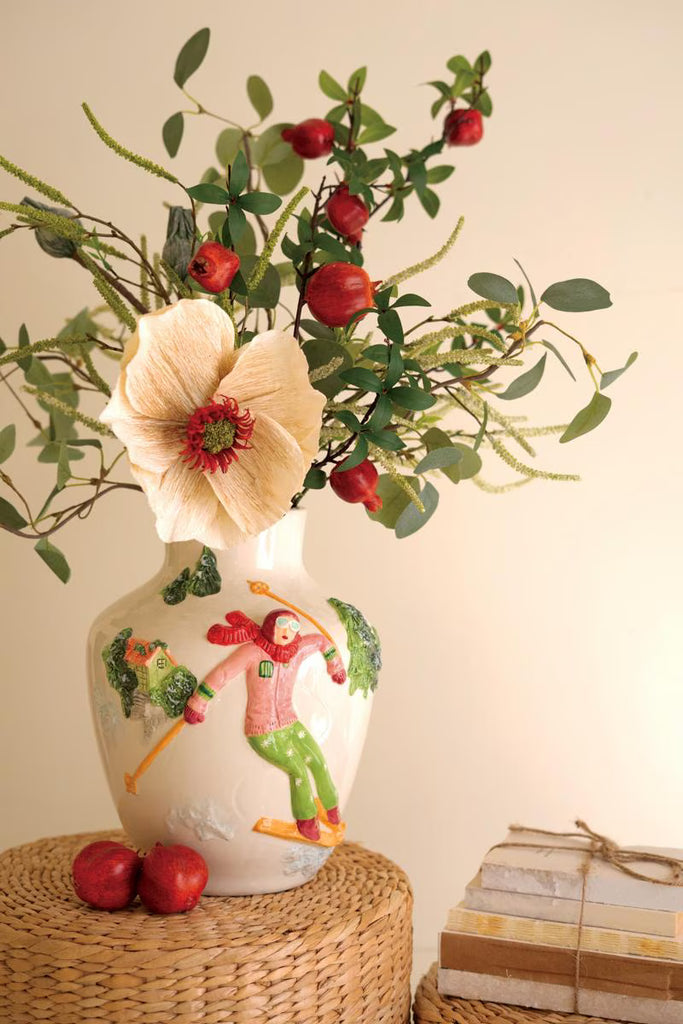 Ceramic Christmas Vase with Skier – image 1