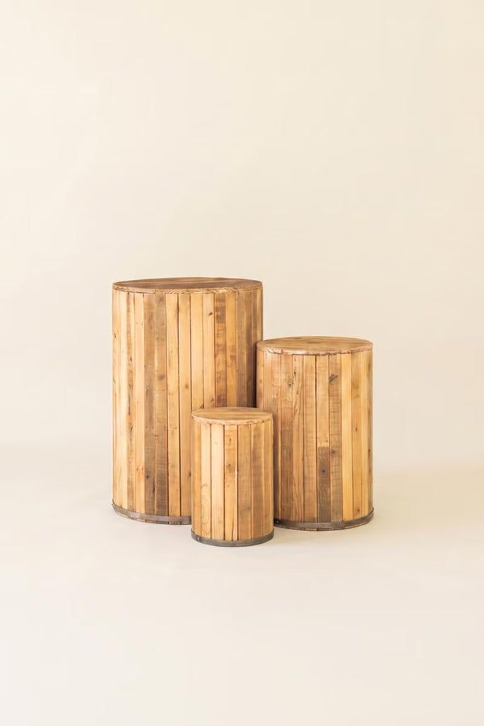 Set of 3 Round Recycled Wood Pedestasls – image 4