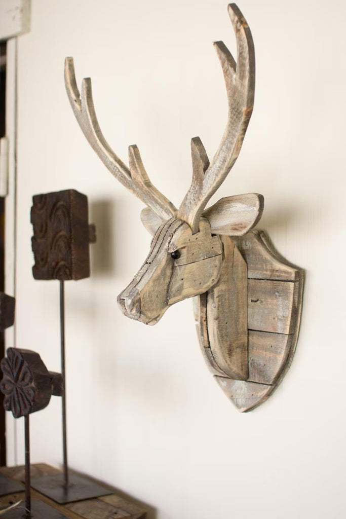 Set of 2 Recycled Wooden Deer Head Wall Hanging (min 2) – image 1