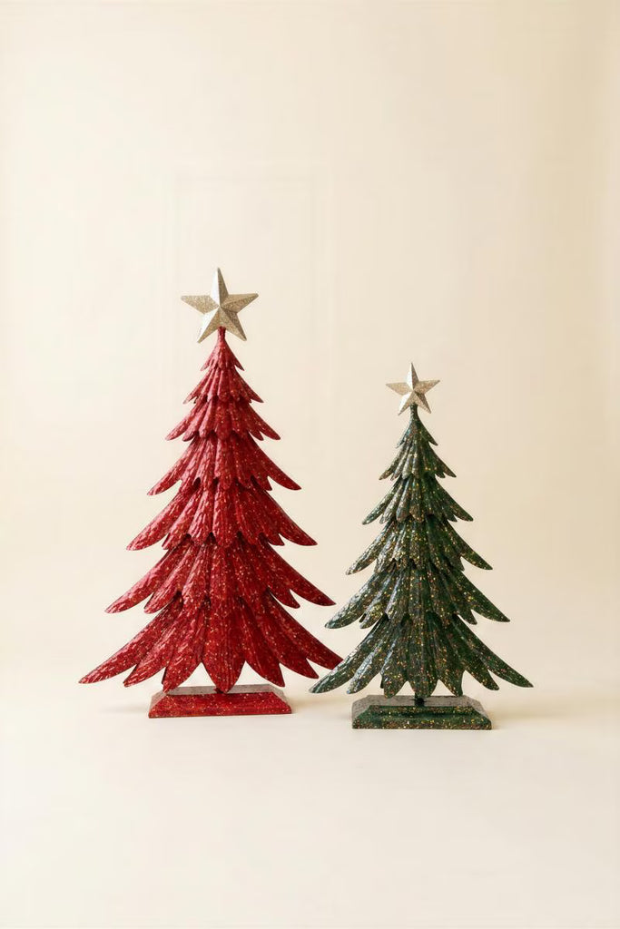 Set of 2 Painted Metal Christmas Trees with Glitter – image 4