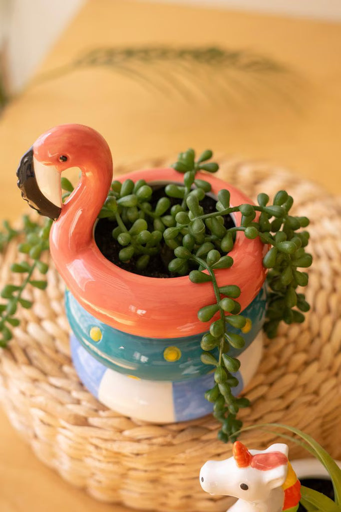 Set of 2 Ceramic Flamingo and Unicorn Swimring Vases - view 3