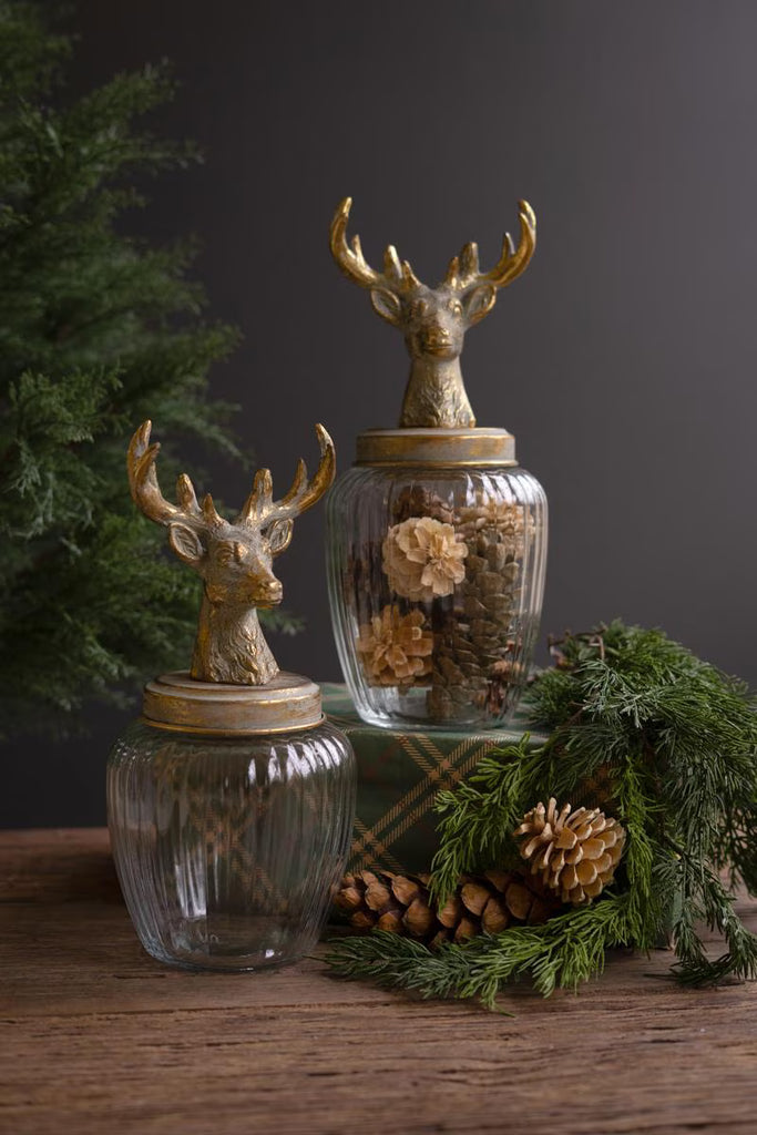 Set of 2 Glass Canisters with Reindeer Tops – image 5
