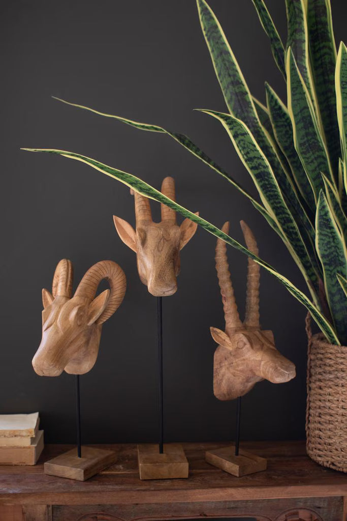 Set of 3 Carved Mango Wood African Animal Heads – image 5