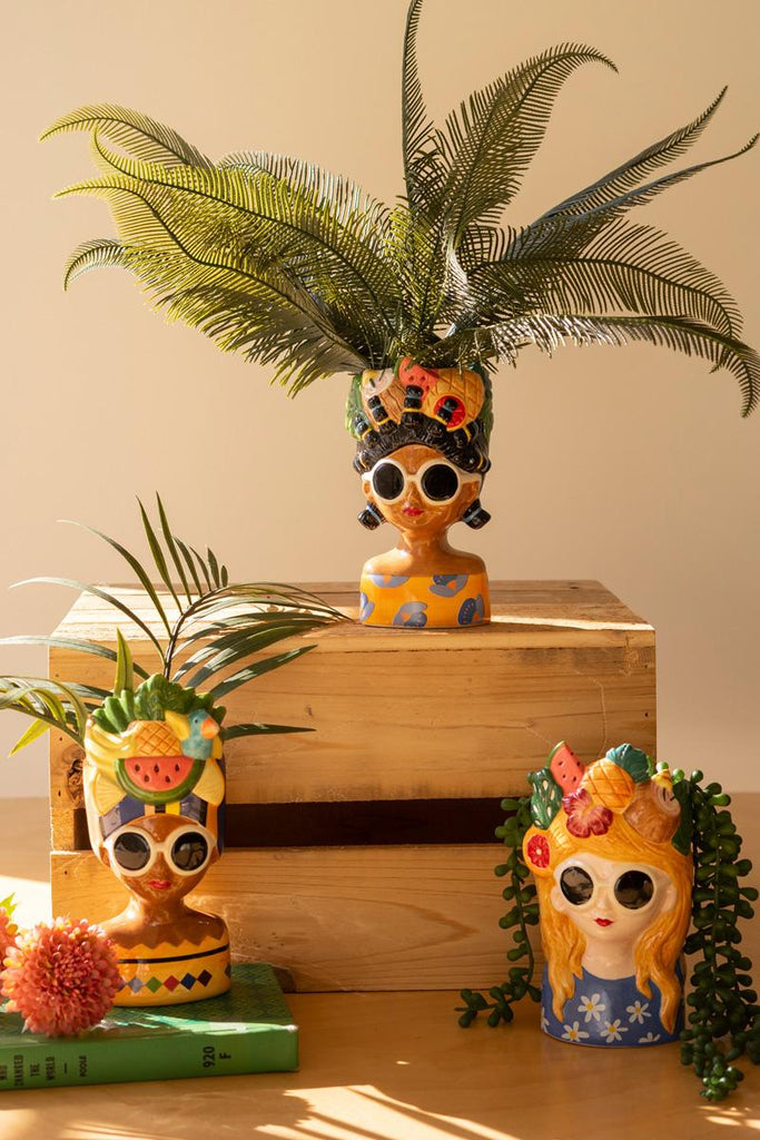 Set of 3 Ceramic Ladies Vases with Fruit Hats – image 5