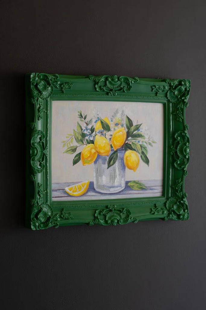 DARK GREEN FRAMED ACRYLIC PAINTING-LEMONS — Kalalou CAR1772