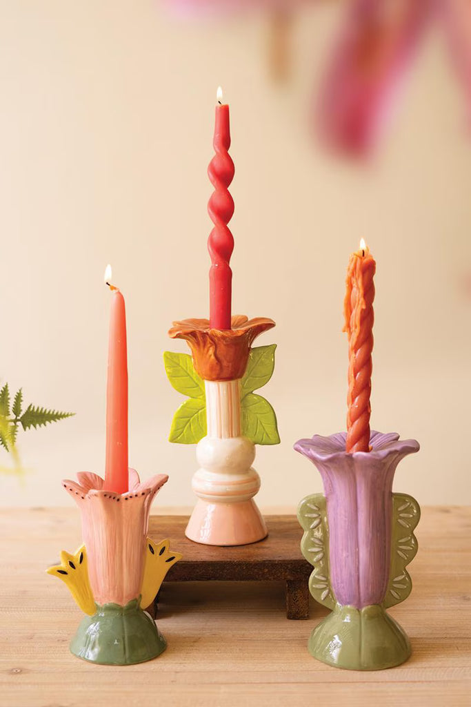 Set of 3 Ceramic Flower Taper Candle Holders – image 1