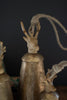 Set of 3 Antique Gold Metal Christmas Bells with Deer Finials – image 2