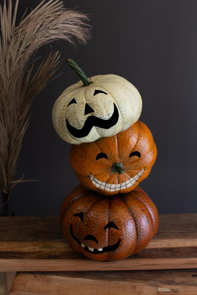Painted Metal Halloween Stacking Jack-o-lanterns – image 1