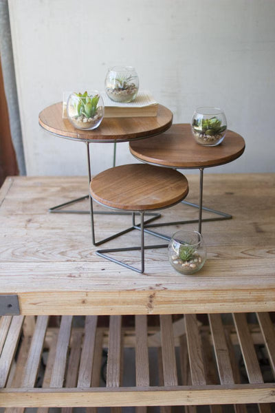 Set of 3 Round Wire Display Risers with Wood Tops (min 2) – image 1