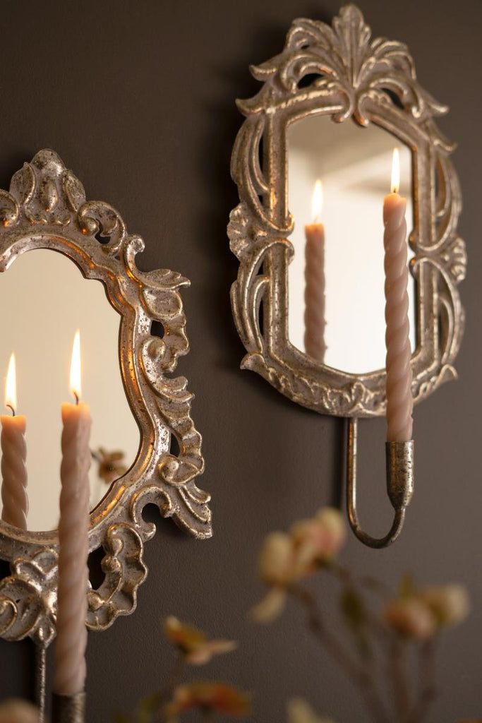 Set of 2 Rustic Framed Mirrors with Taper Candle Holders - view 2