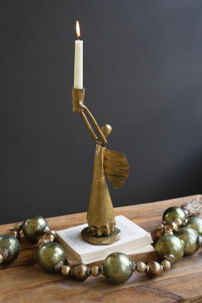 Metal Christmas Angel Taper Candle Holder - Antique Gold - view 1