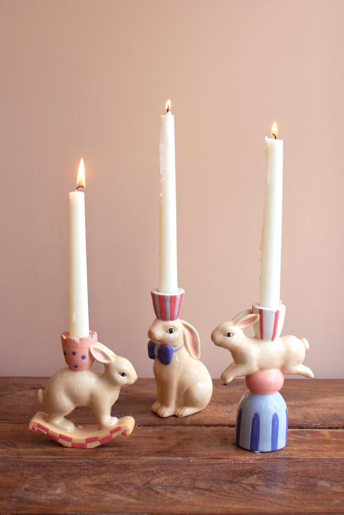 Set of 3 Ceramic Easter Bunny Taper Candle Holders - view 5