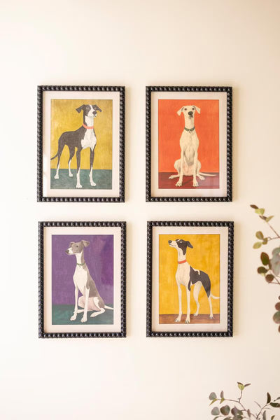Set of 4 Framed Hound Prints Under Glass – image 1