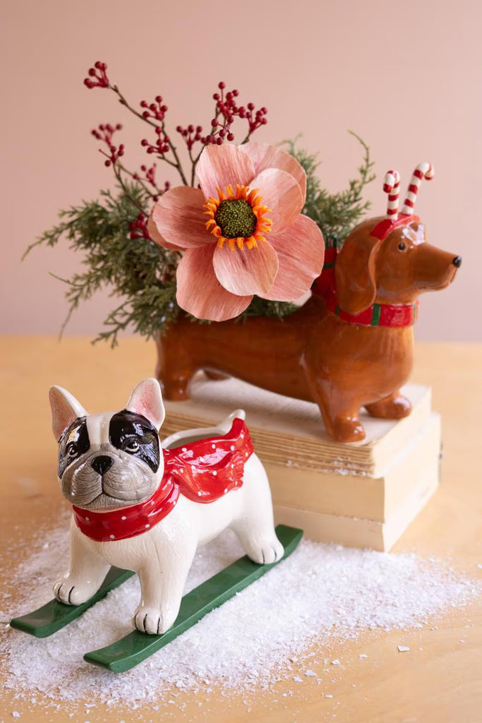 Ceramic Christmas Dachshund Planter - Candy Cane - view 2
