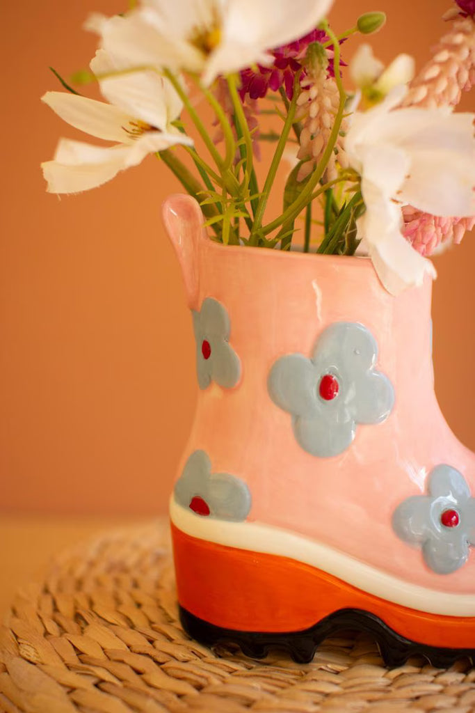 Set of 2 Ceramic Colorful Rubber Boot Vases - view 3