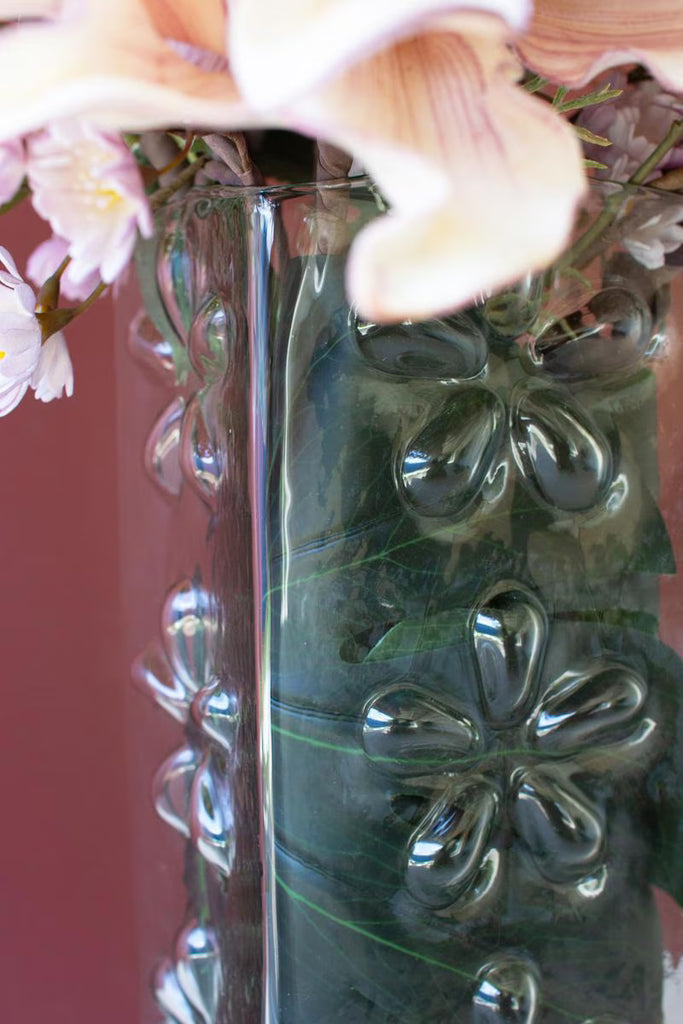 Set of 2 Square Glass Vase with Embossed Flowers (min 2) – image 5