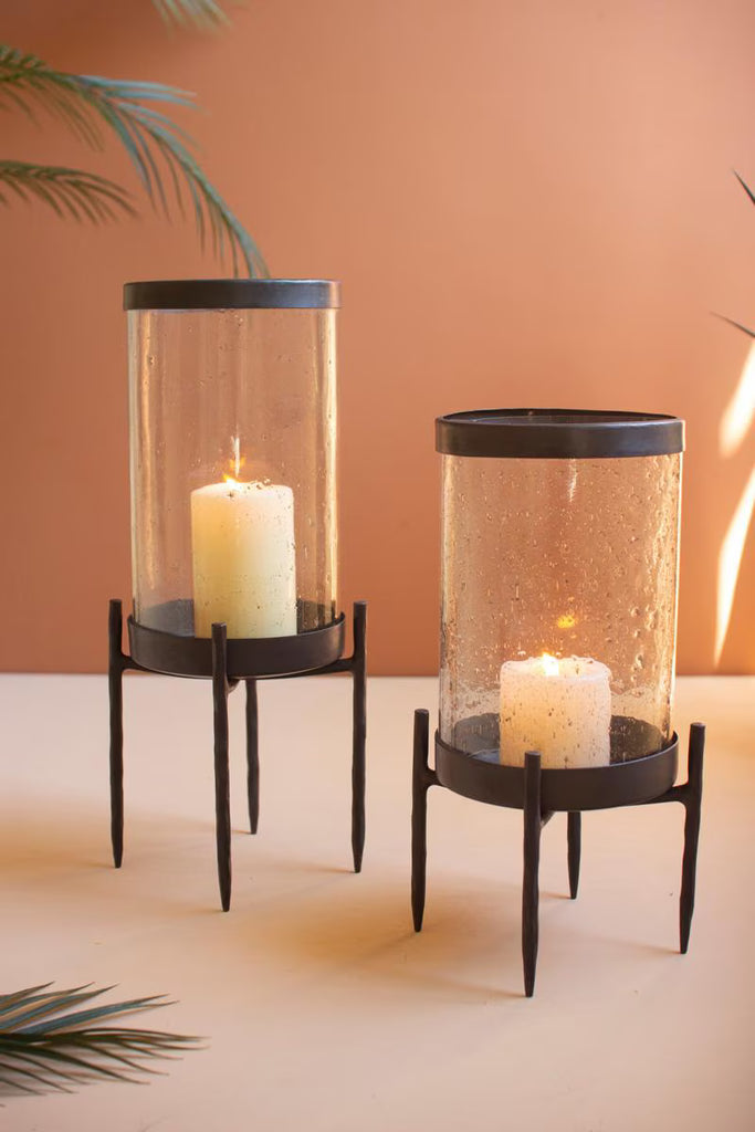 Set of 2 Iron Glass Hurricanes – image 2