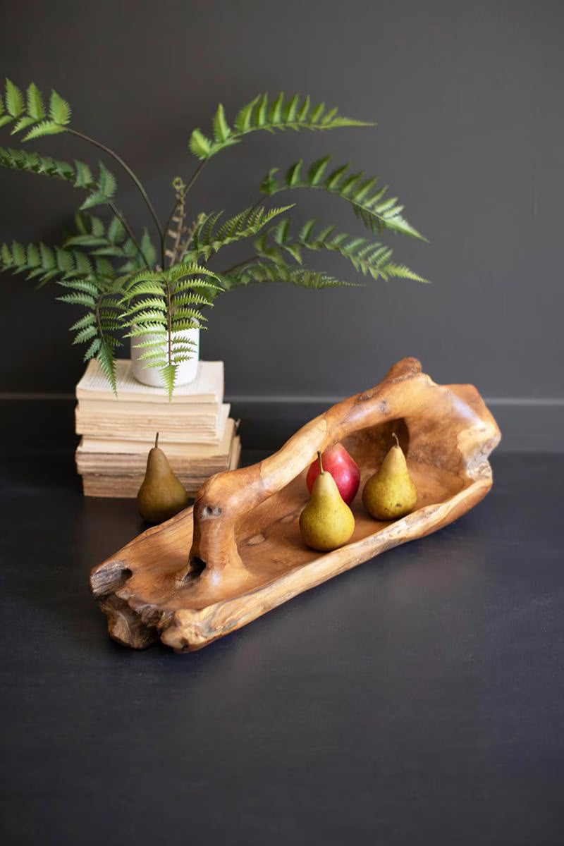 LARGE OVAL TEAK BOWL WITH HANDLE — Kalalou DAG1002