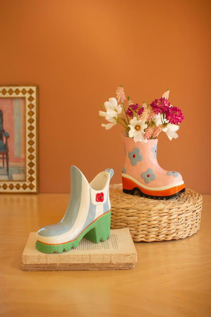 Set of 2 Ceramic Colorful Rubber Boot Vases - view 5