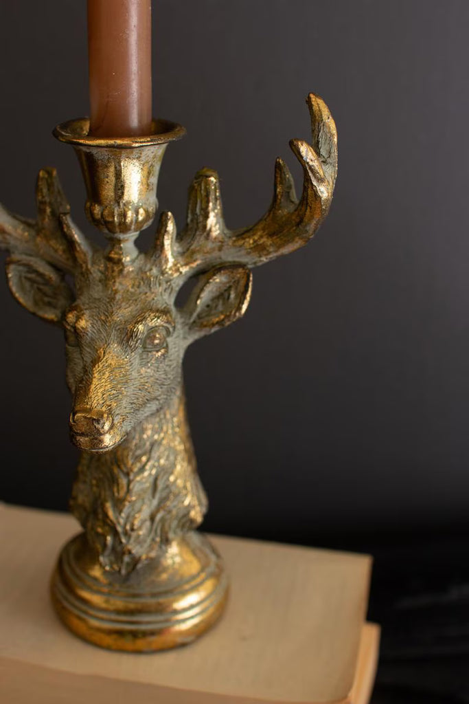RESIN TAPER CANDLE HOLDER - DEER (MIN 2) — Kalalou CMNQ1281K