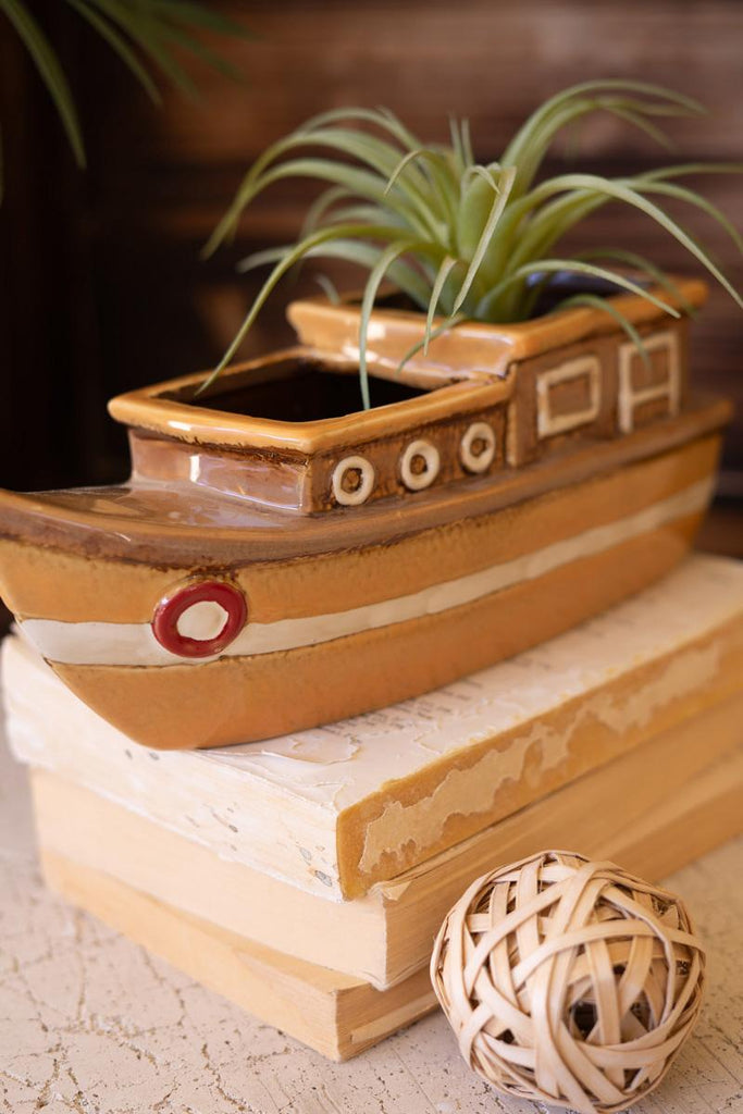 Set of 2 Ceramic Boat Planters - image 2