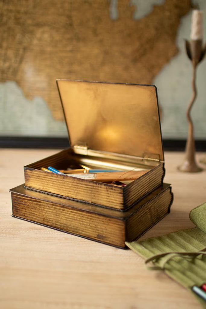 Set of 2 Antique Brass Book Boxes - image 1