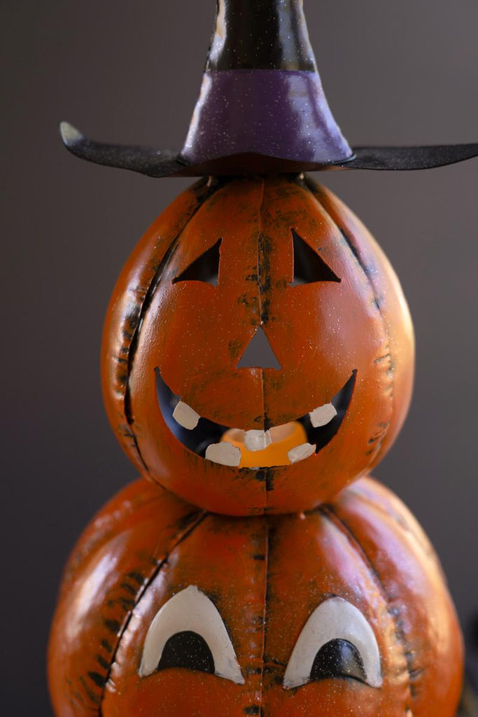Four Stack Painted Jack-o-lantern with Witch Hat – image 2