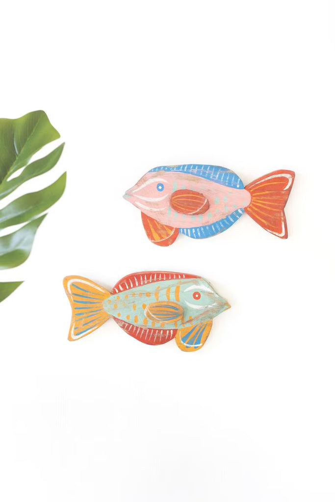 Set of 2 Colorful Wood Fish Wall Art - view 1