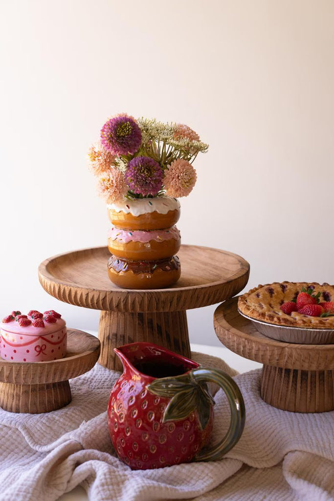Set of 3 Etched Wood Serving Stands - view 5