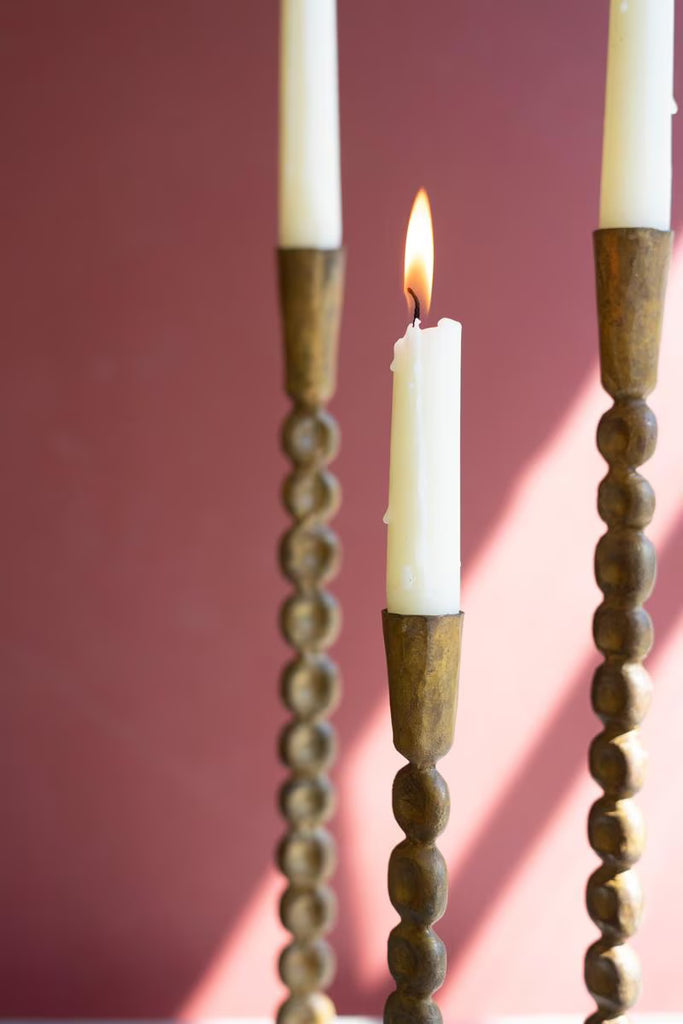 Set of 3 Antique Brass Taper Candle Holder – image 4