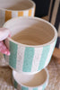 SET OF THREE CLAY PLANTERS WITH STRIPED DETAILS + TRAYS -ONE EACH SIZE — Kalalou H4504