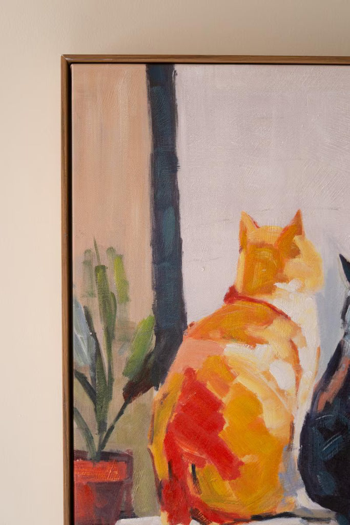 Framed Paint Over Print Two Cats – image 2