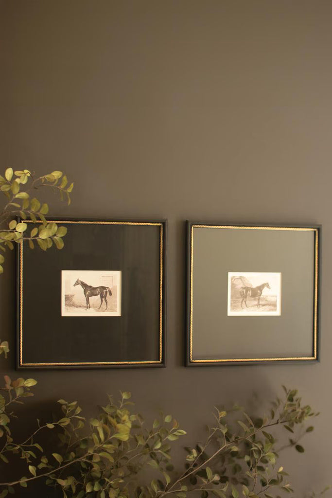 Set of 2 Framed Horses Print Under Glass – image 1