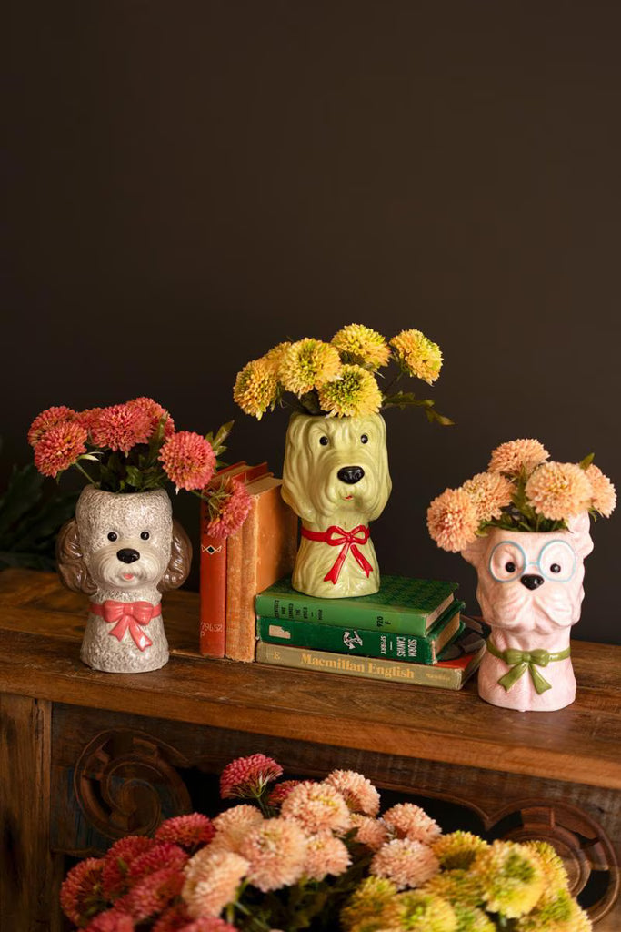 Set of 3 Ceramic Dog Vases with Bows – image 5