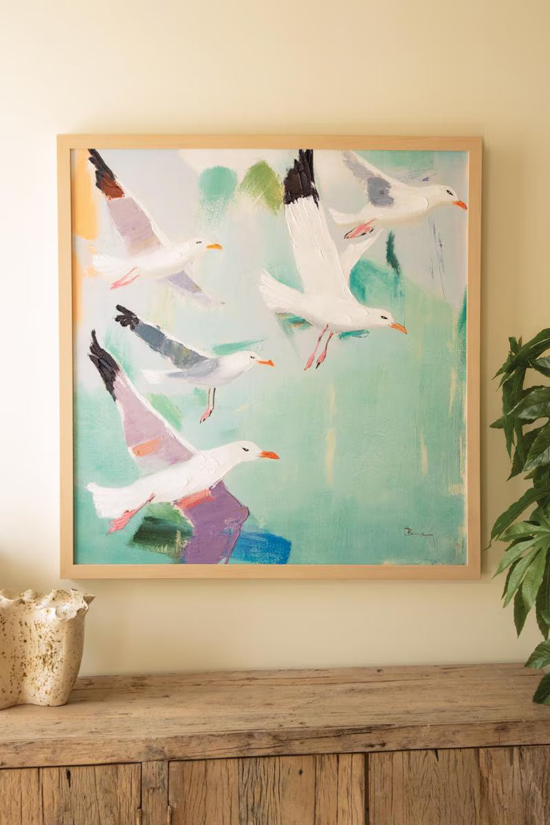 Framed Seagulls Painting – image 1