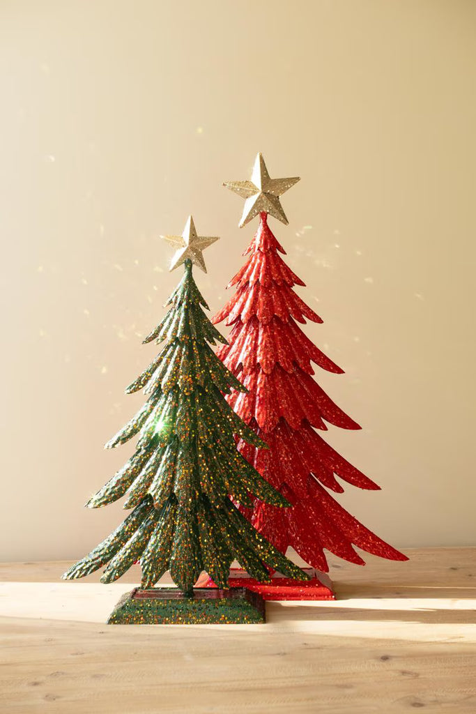 Set of 2 Painted Metal Christmas Trees with Glitter – image 5