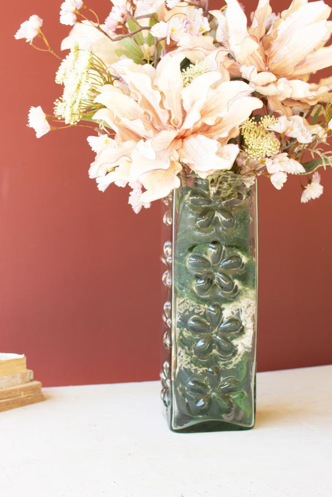 Set of 2 Square Glass Vase with Embossed Flowers (min 2) – image 4